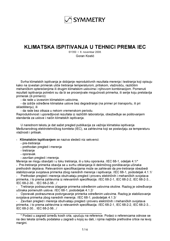 Kostic (2008) Klimatska ispitivanja u tehnici prema IEC (SY350) 